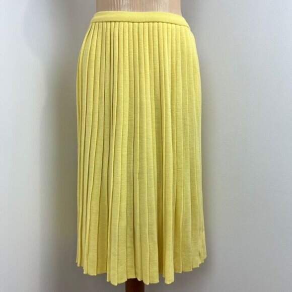 Vintage Women's XS Small High Waisted butter Yellow Accordion Pleated Midi Skirt - Picture 1 of 16
